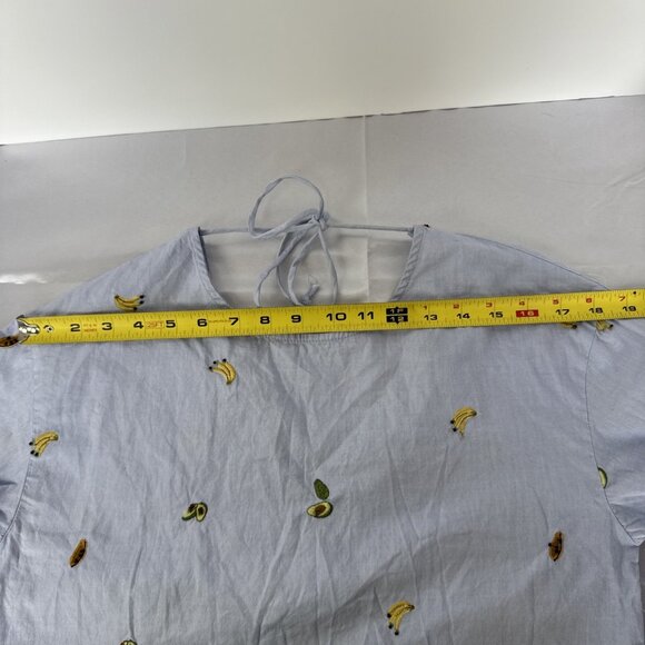 Light Blue Long Sleeve Crop Top Banana/Avocado Embroidery  Open Back  Womens S - Picture 12 of 14